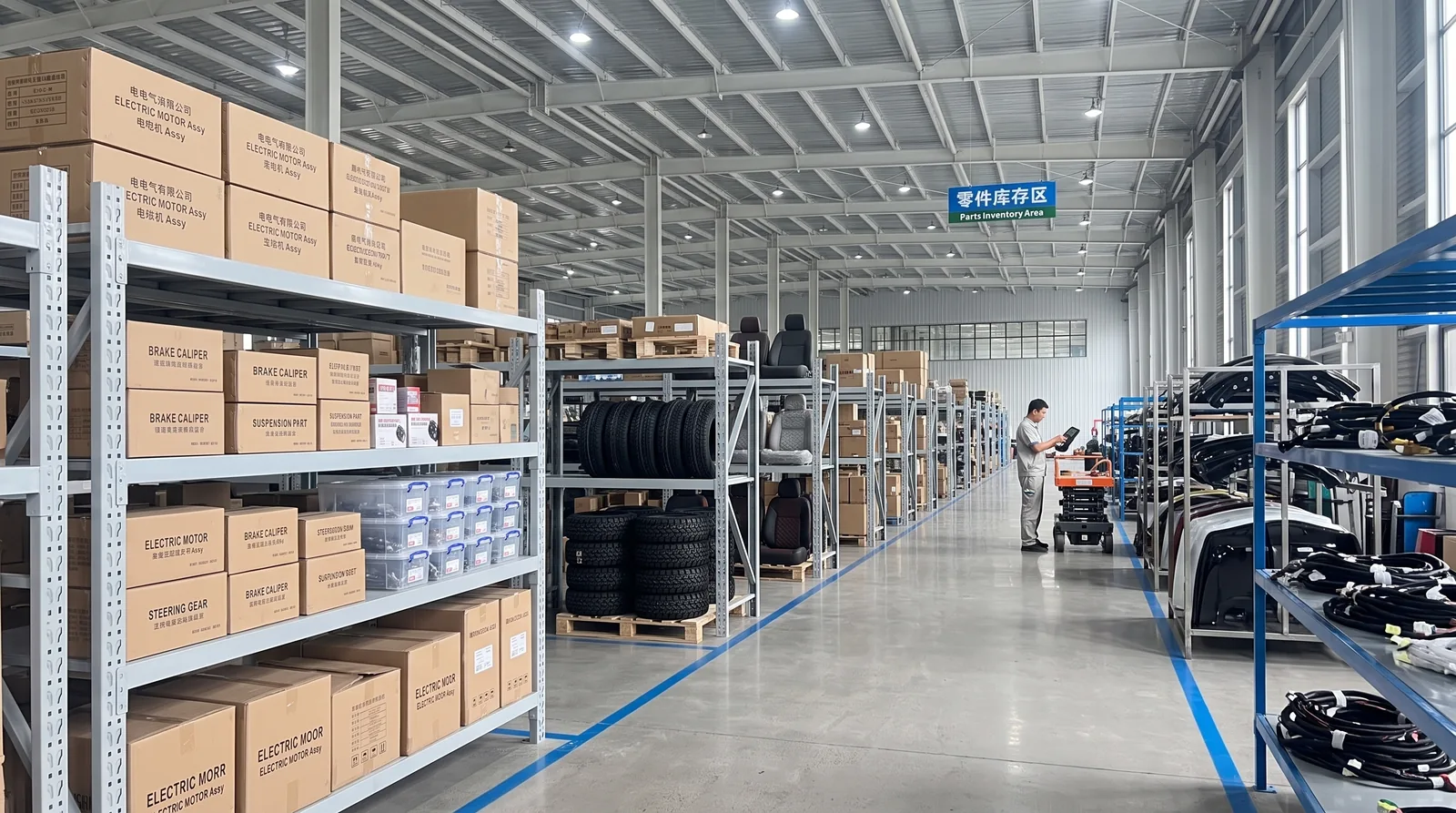 Parts inventory prepared for electric golf cart support