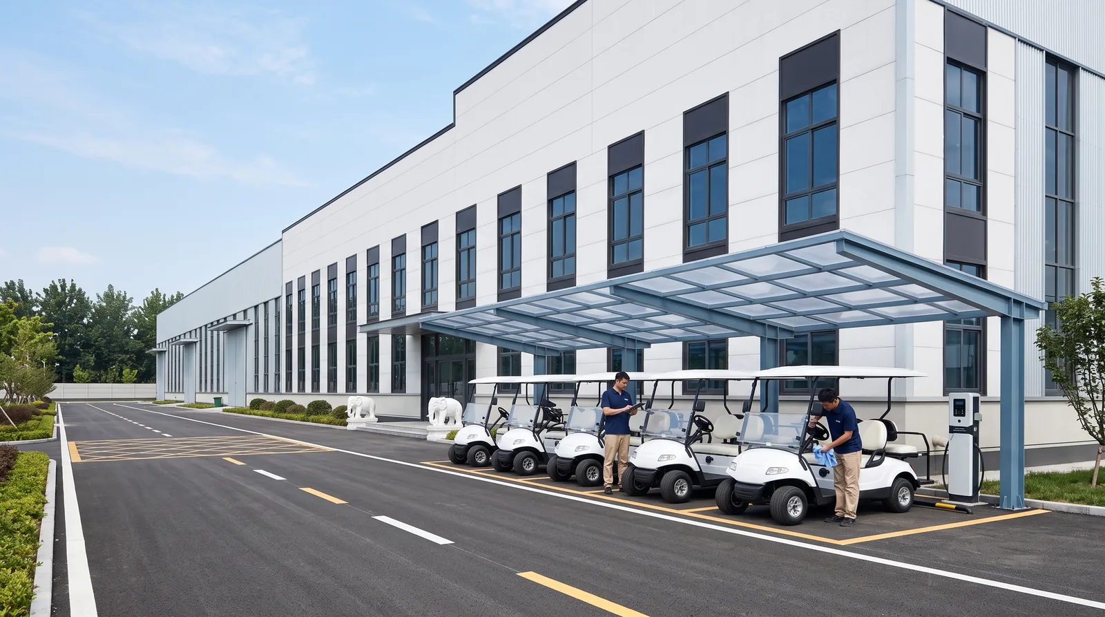 Electric golf carts on a factory testing track