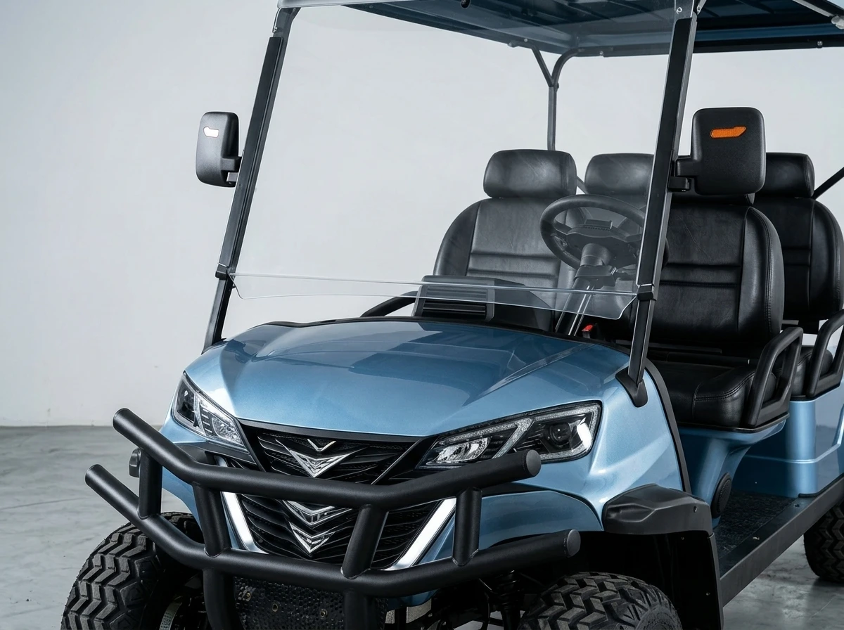 Metallic blue electric golf cart body detail