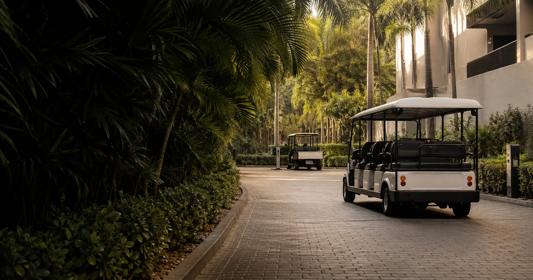 Electric golf cart ready for resort guest transport