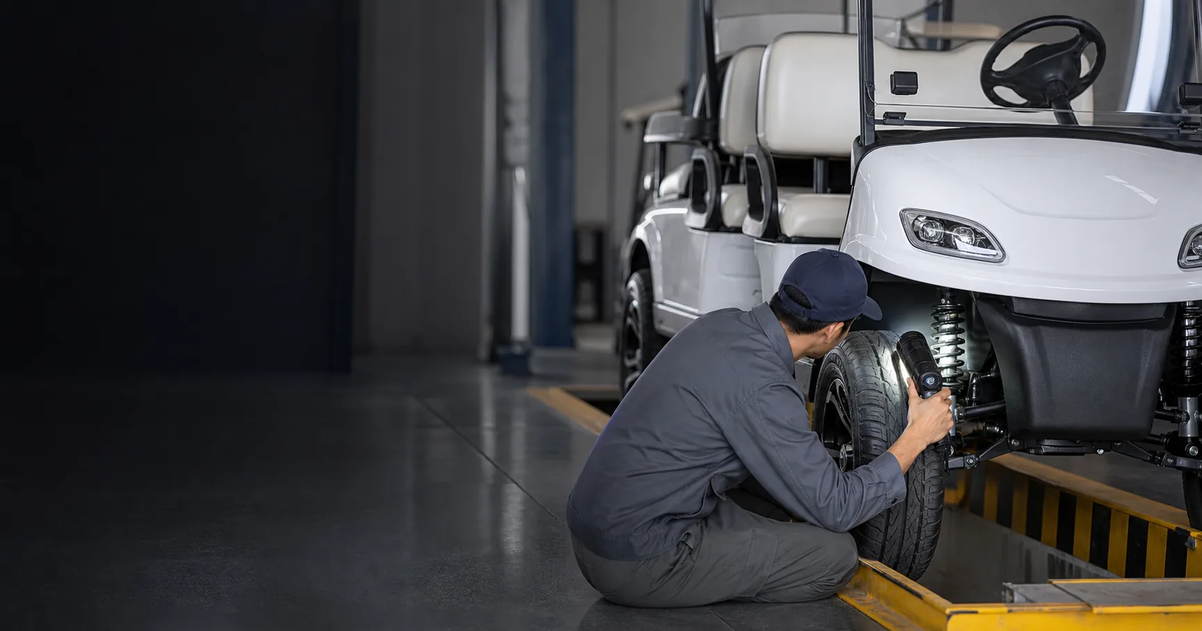 Electric golf cart parts and service components prepared for a Waygo order